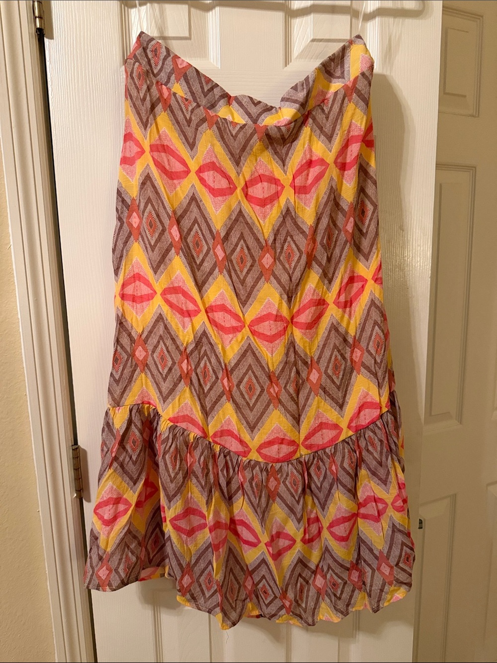 Mlle Gabrielle Yellow & Pink Geometric Ruffle-Hem Dress